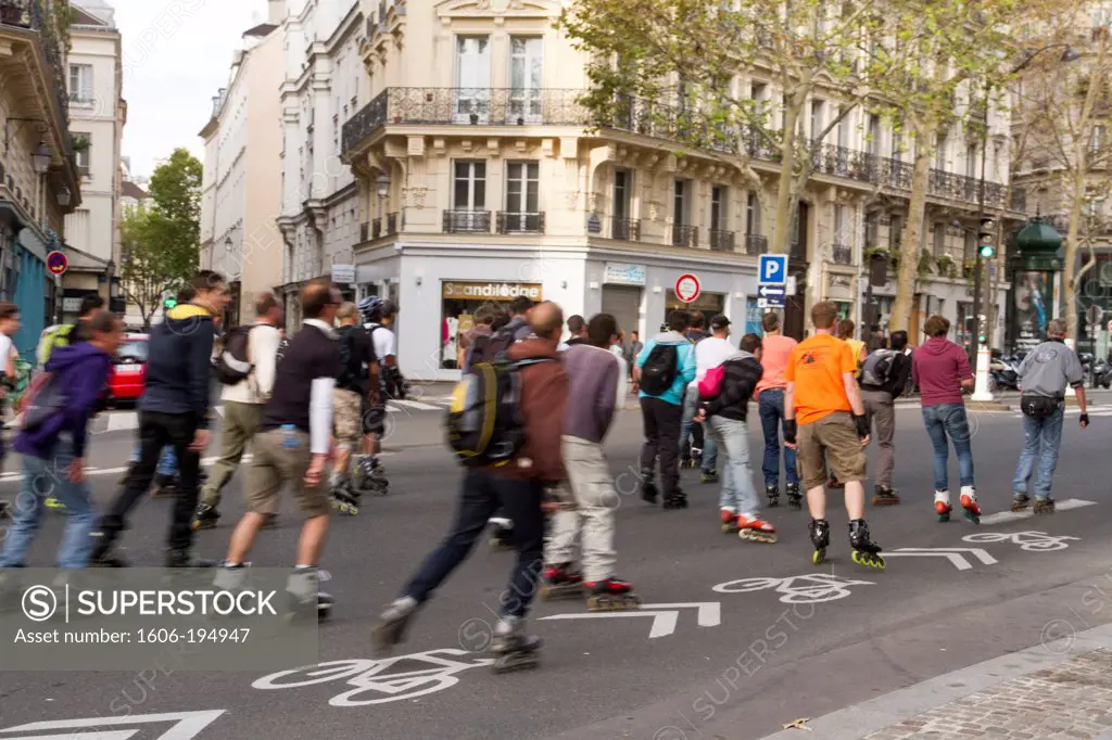 France, Paris, People Skating In The Street