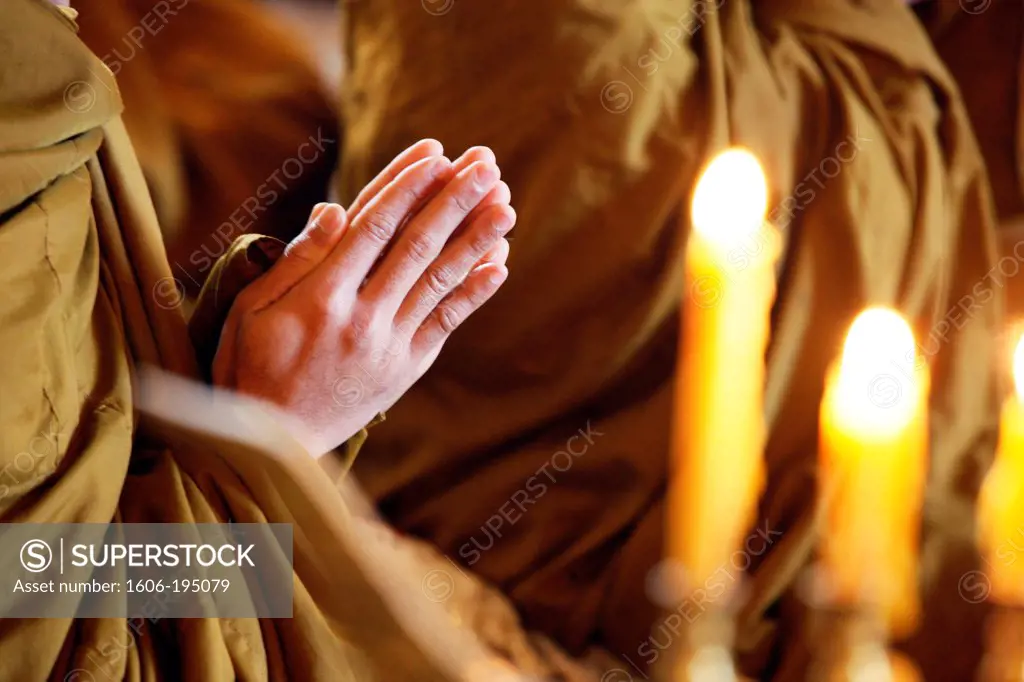 France. Paris. Vincennes. Buddhist Monk Praying.