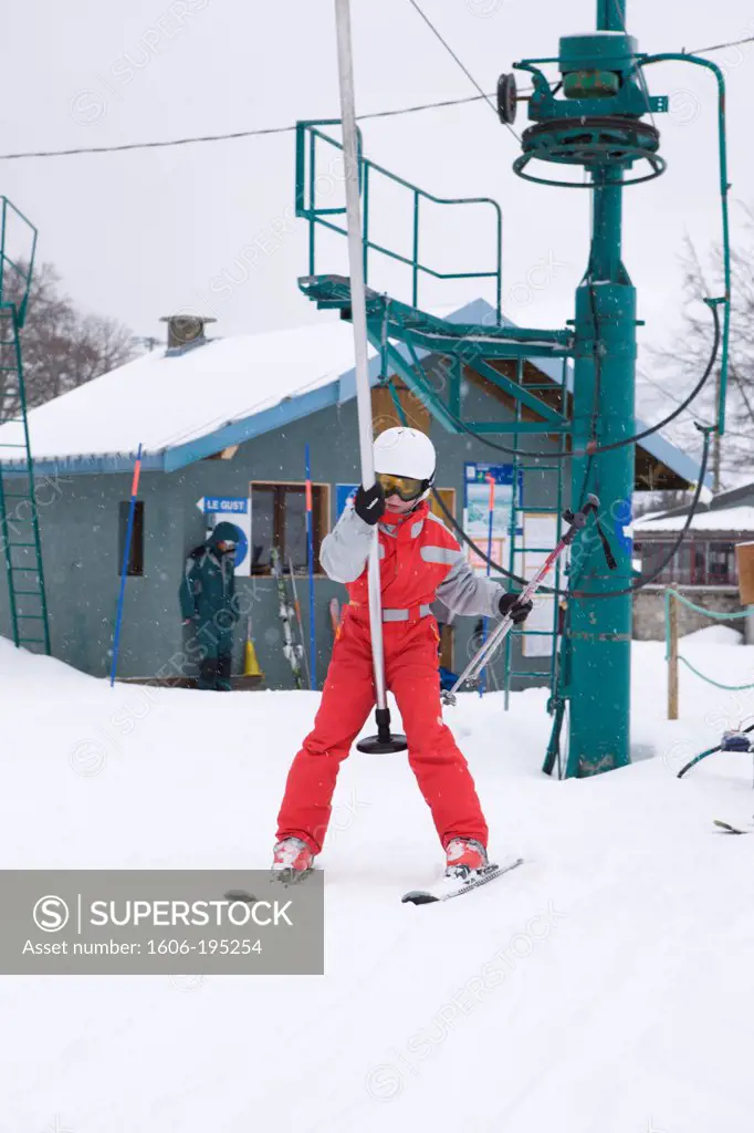 France, Girl Portrait On A Ski Lift