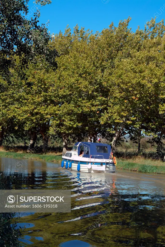 Small Boat On La Robine Canal, Gruissan, Languedoc Roussillon, France