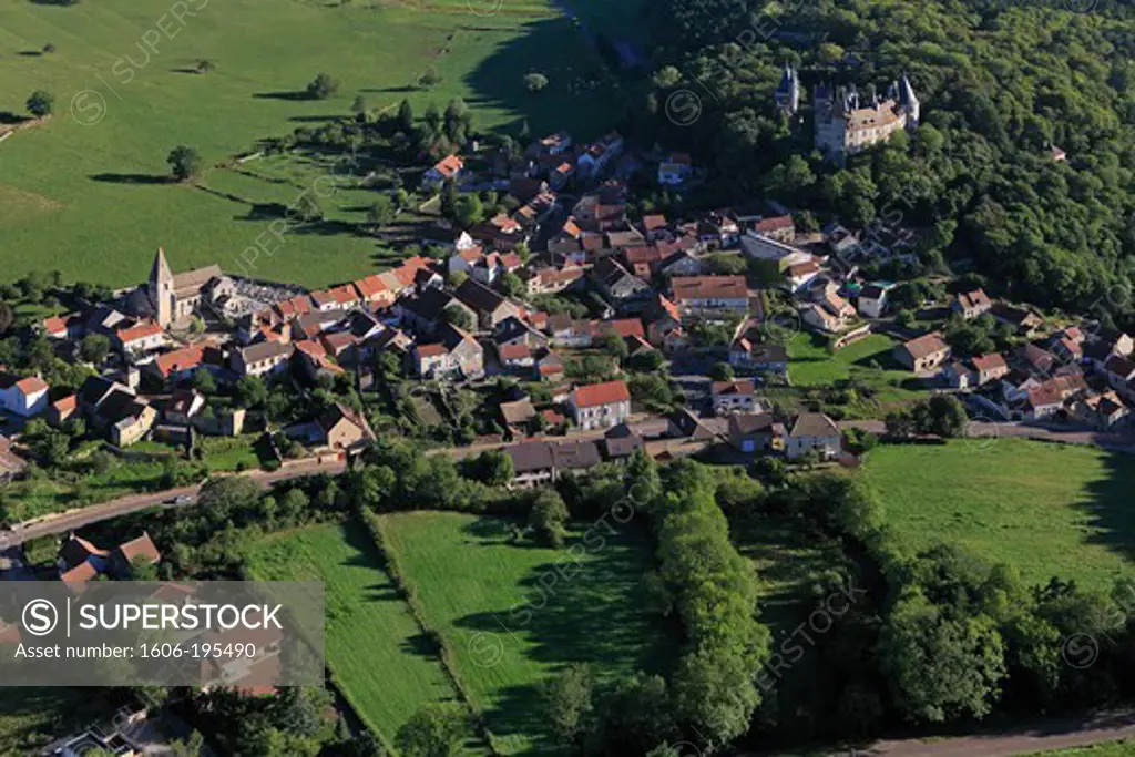 France, Cote-D'Or (21), Rochepot, Burgundy Village, Dominated By The Castle Of The Thirteenth Century And Rochepot Fifteenth Century (Aerial Photo)