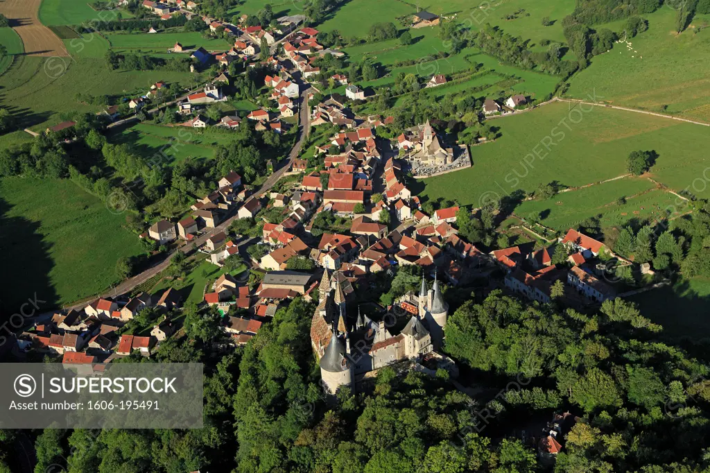 France, Cote-D'Or (21), Rochepot, Burgundy Village, Dominated By The Castle Of The Thirteenth Century And Rochepot Fifteenth Century (Aerial Photo)