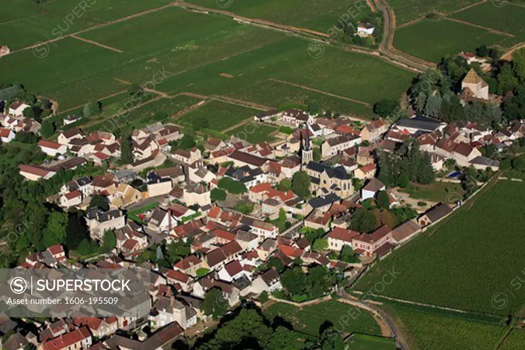 France, Cote-D'Or (21), The Village Of Santenay Vineyard Of The Cote De Beaune, Burgundy Wine Appellation Of Controlled Origin (Aerial Photo)