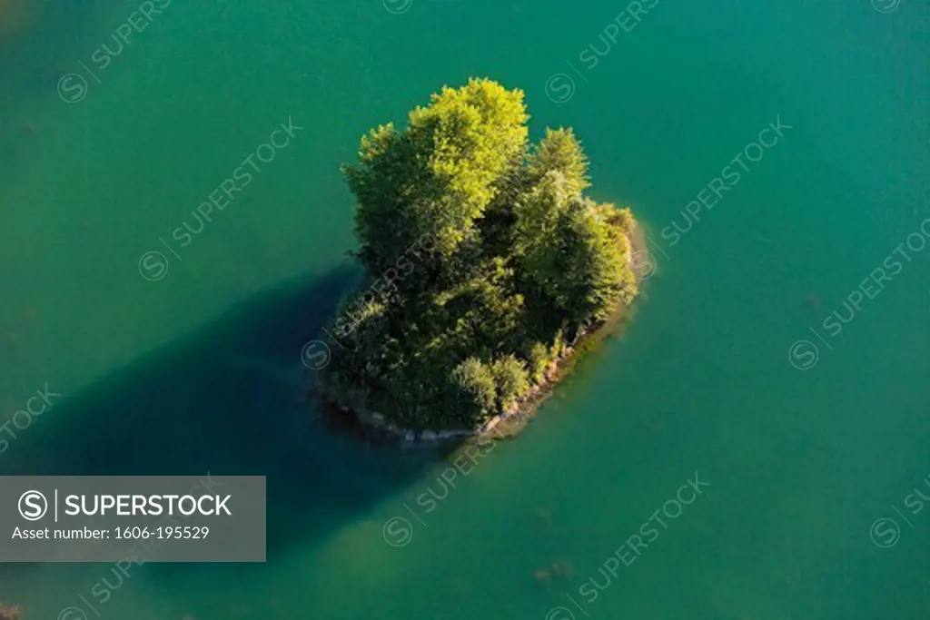 France, Landscape, Small Island Of Greenery, Woods, A Pond In The Middle Of (Aerial Photo)