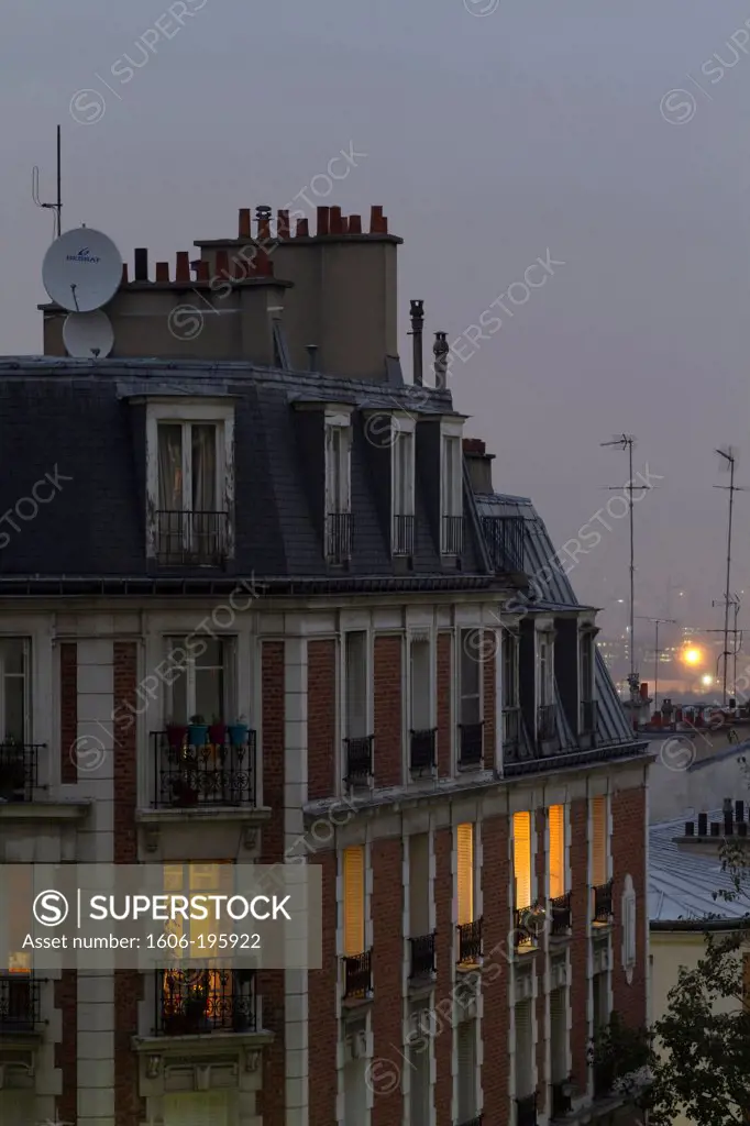 France, Paris, Town, Montmartre, Building At Nightfall.