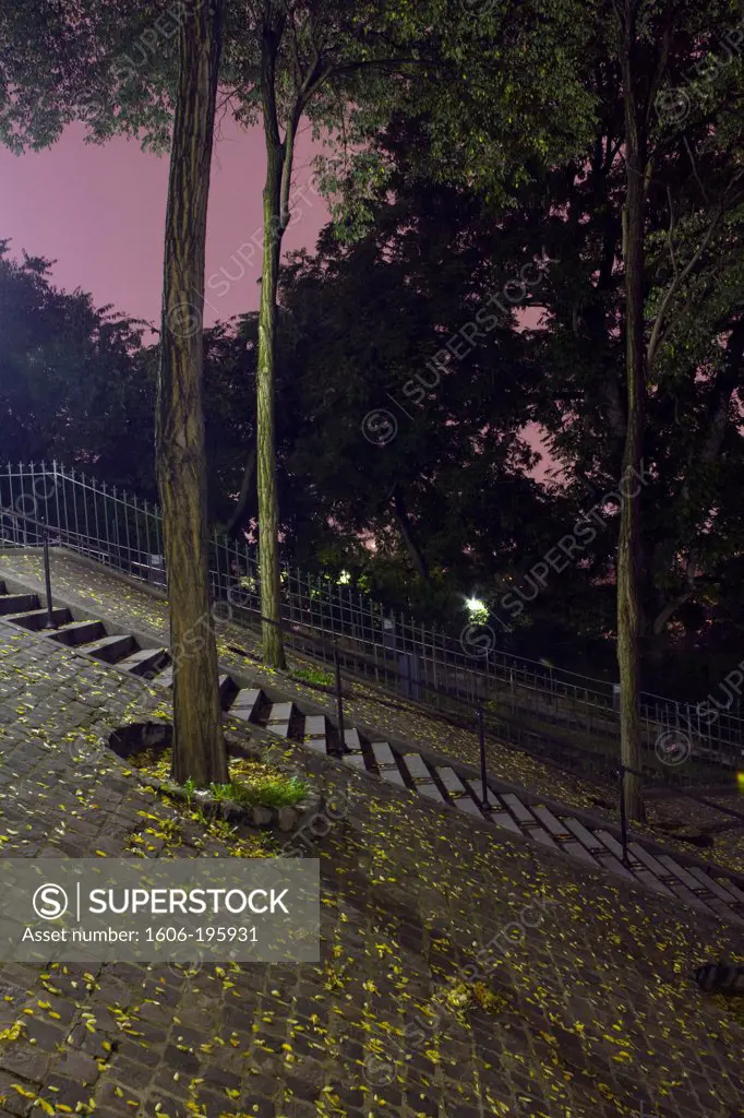 France, Paris, Town, Montmartre, Stairs At Night.