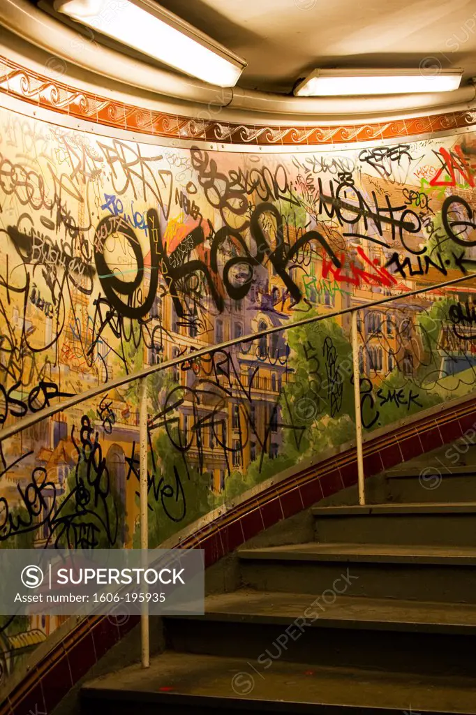 France, Paris, Town, Tags In The Stairs Of Underground.