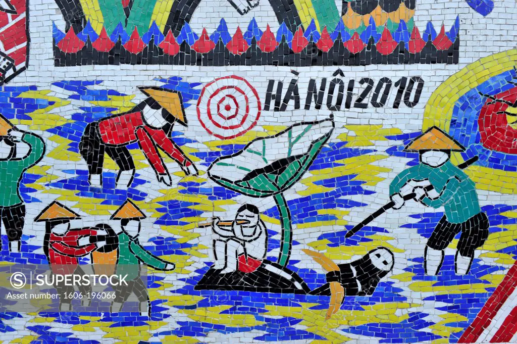 Wall Painting In Hanoi Ceramic Road, A Ceramic Mosaic On The Wall Of The Dyke System Of Hanoi Developed On The Occasion Of The Millennial Anniversary Of Hanoi, North Vietnam, Vietnam, South East Asia, Asia