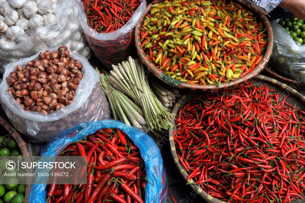 Chili Peppers In A Street Market In Hanoi, North Vietnam, Vietnam, South East Asia, Asia