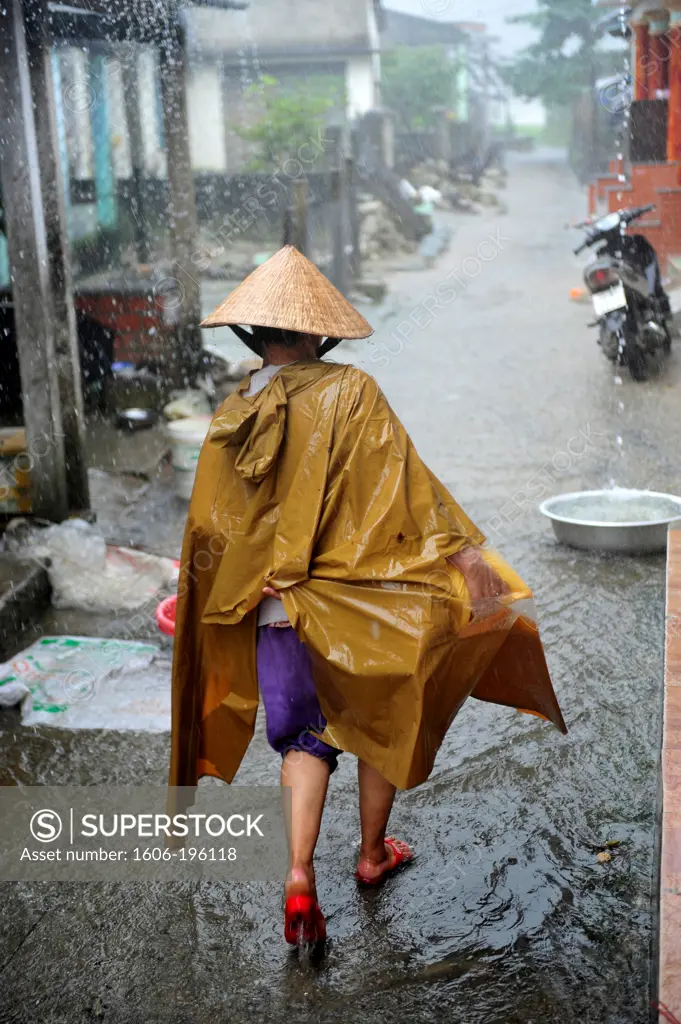 Street Scene, Flooded Scene In Hue In Rain, Central Vietnam, Vietnam, South East Asia, Asia