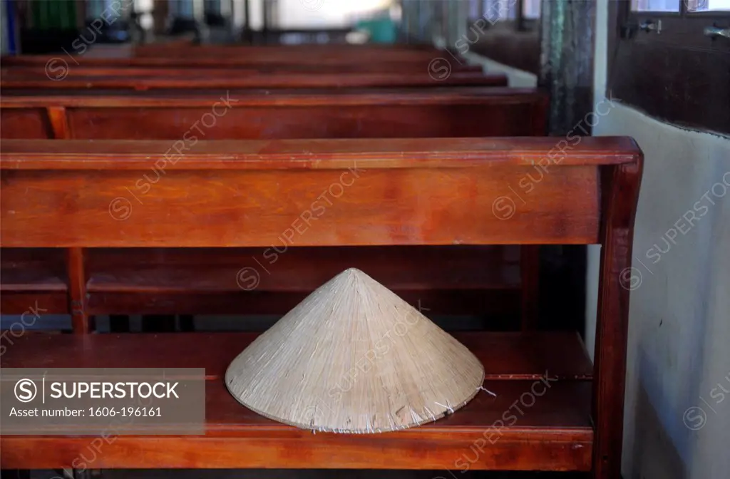 A Traditional Vietnamese Conical Hat  Inside Kontum'S Catholic Church In Kontum In Vietnam'S Central Highlands, Vietnam, South East Asia, Asia