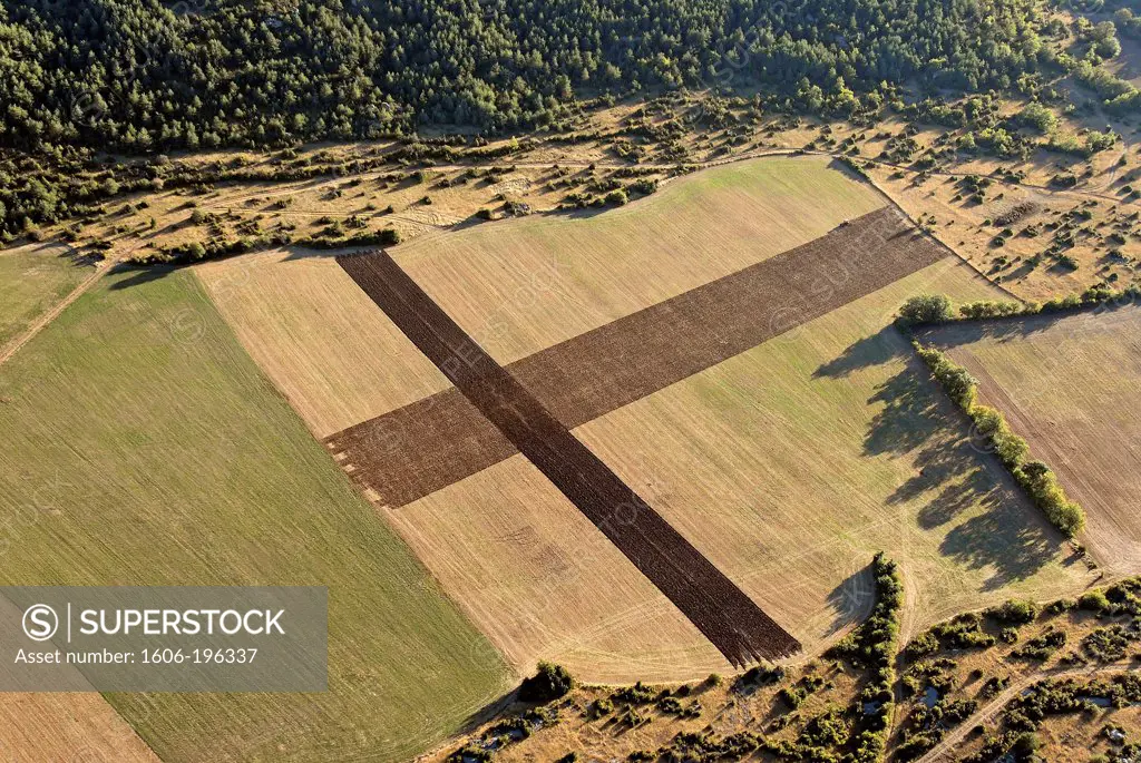 France, Aveyron, Agriculture Landscape Of The Larzac Plateau, Aerial View