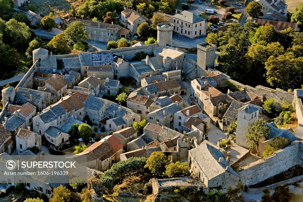 France, Aveyron, On The Larzac Plateau, The Village Couvertoirade. Aerial View
