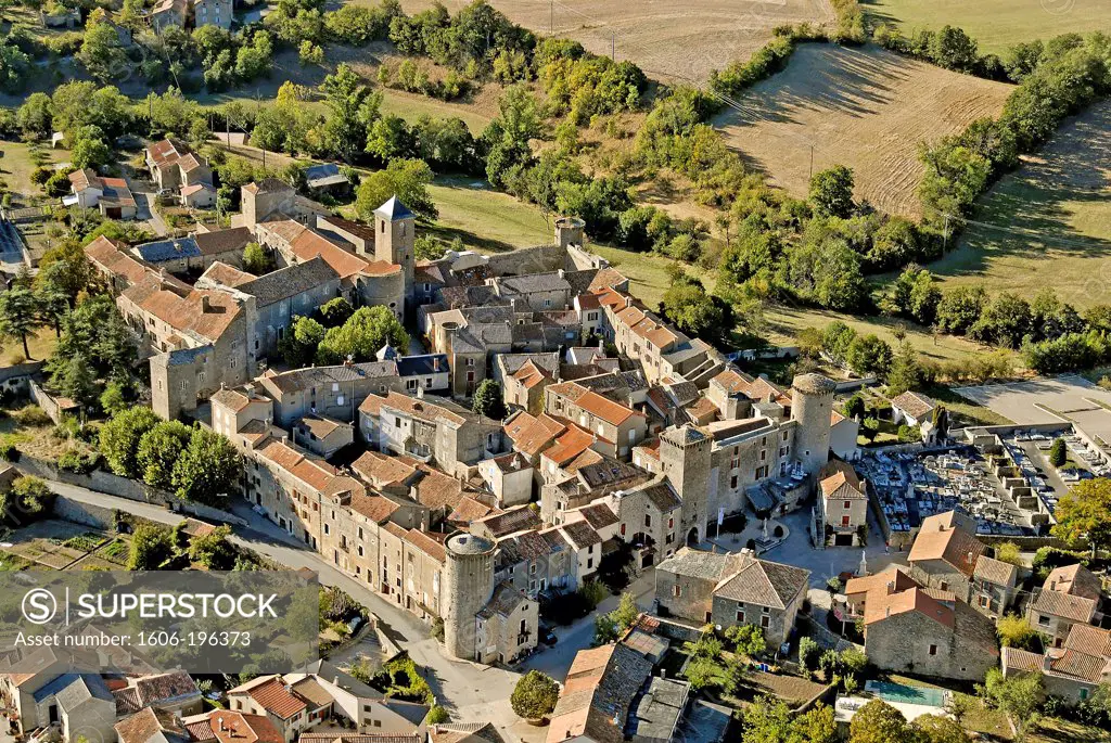 France, Aveyron, On The Larzac Plateau, The Village Sainte Eulalie De Cernon . Aerial View