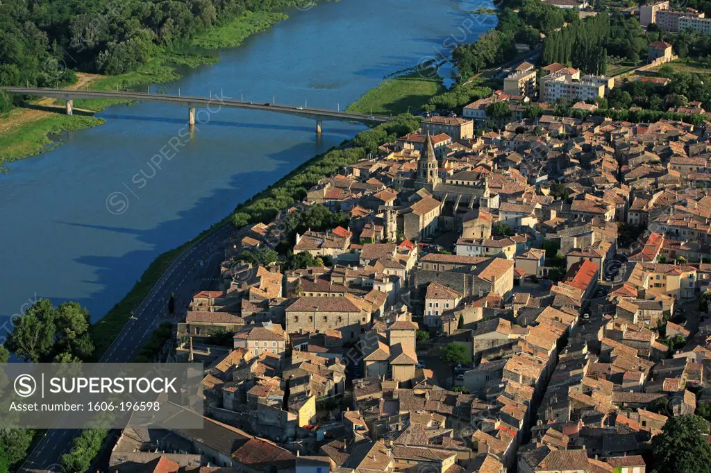 France, Ardeche (07), Bourg-Saint-Andeol, Situated On The Banks Of The Rhone, The Old City Aerial View (Aerial Photo)