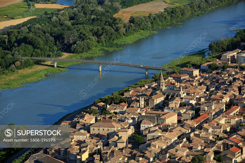 France, Ardeche (07), Bourg-Saint-Andeol, Situated On The Banks Of The Rhone, The Old City Aerial View (Aerial Photo)