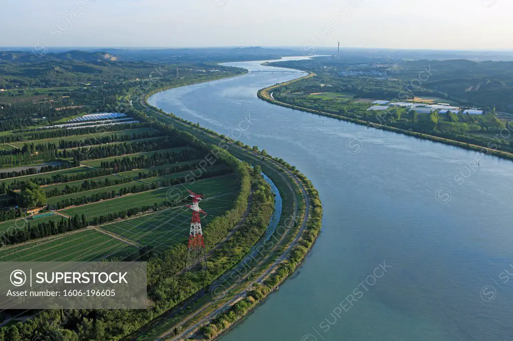 France, Bouches-Du-Rhone (13), The Rhone River, Aerial View Of The Rhone, South Of Tarascon (Aerial Photo)