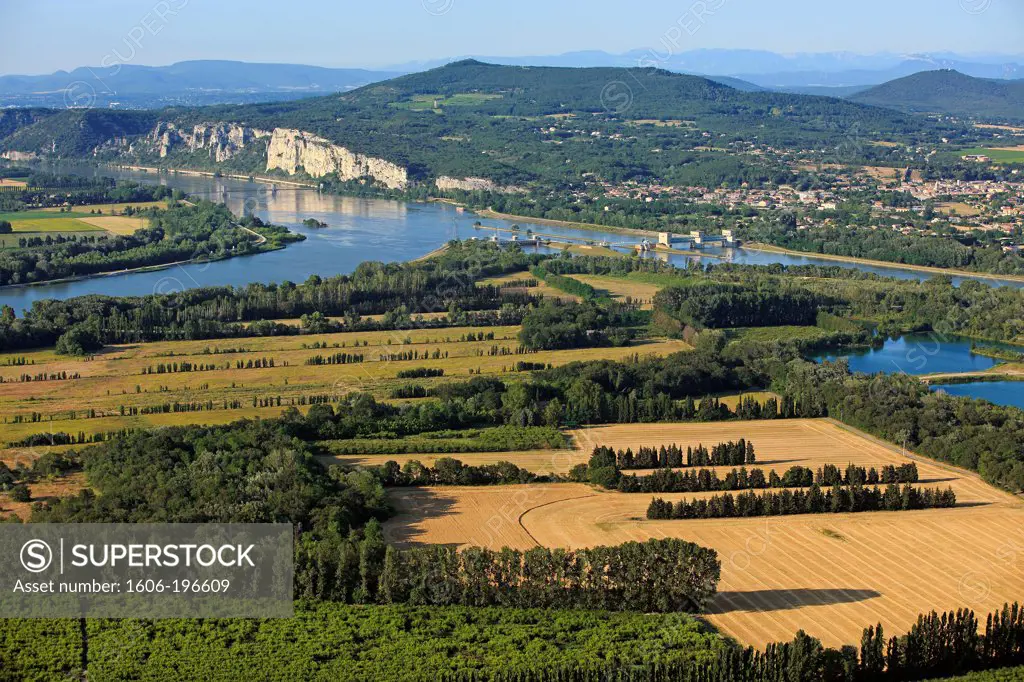 France, Drome (26), Donzere Landscape Of The Rhone Valley, Off The Cliffs Of The Parade Of Donzere (Aerial Photo)