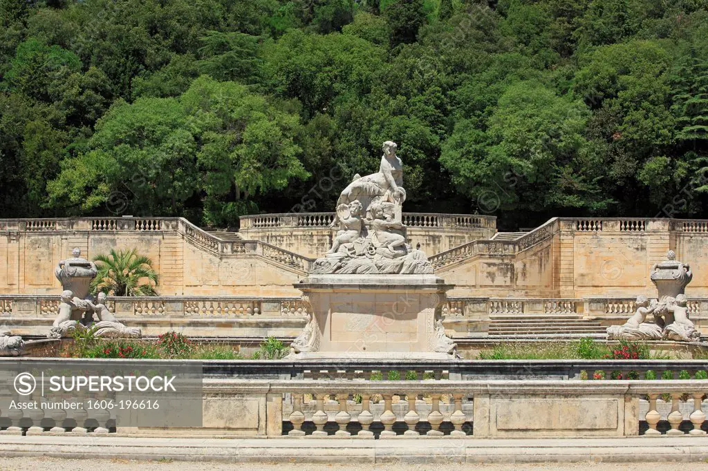 France, Gard (30), Nimes, Les Jardins De La Fontaine, The Double Staircase And The Nymphaeum Central