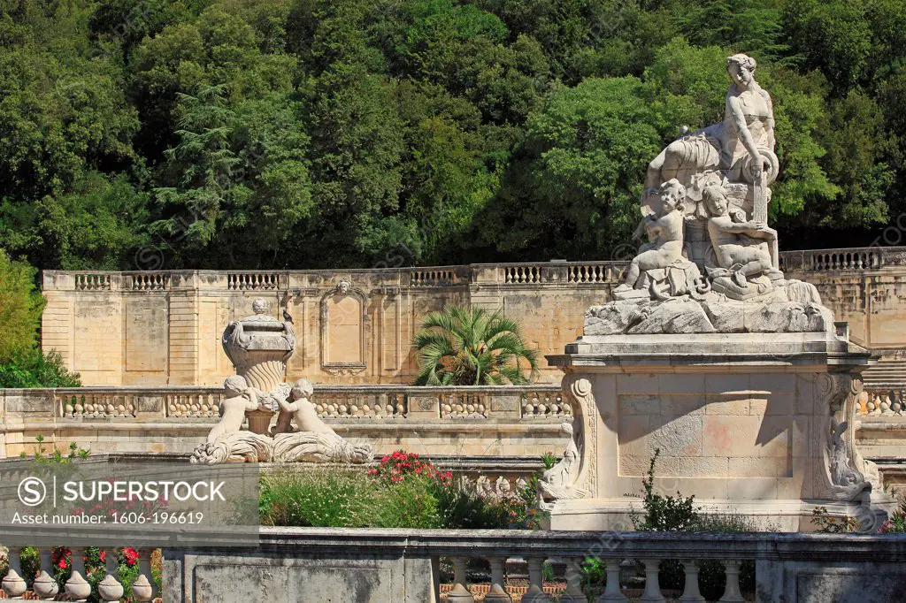 France, Gard (30), Nimes, Les Jardins De La Fontaine, The Double Staircase And The Nymphaeum Central