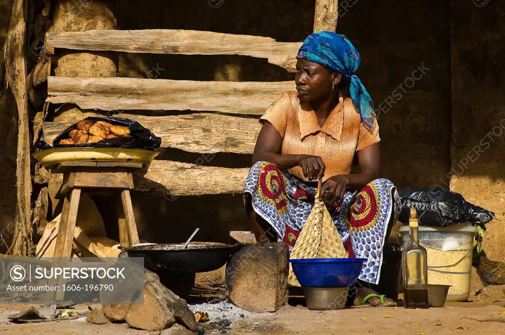 Benin, Collines County, Dassa Zoume, On The Road Side, Alice Oukande Selling Fritters Called Yovo Doko