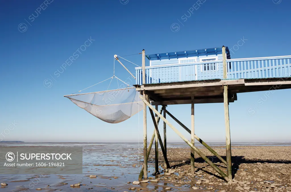 France. Charente Maritime. Near Chatelaillon Beach. Fisherman Hut At Low Tide.