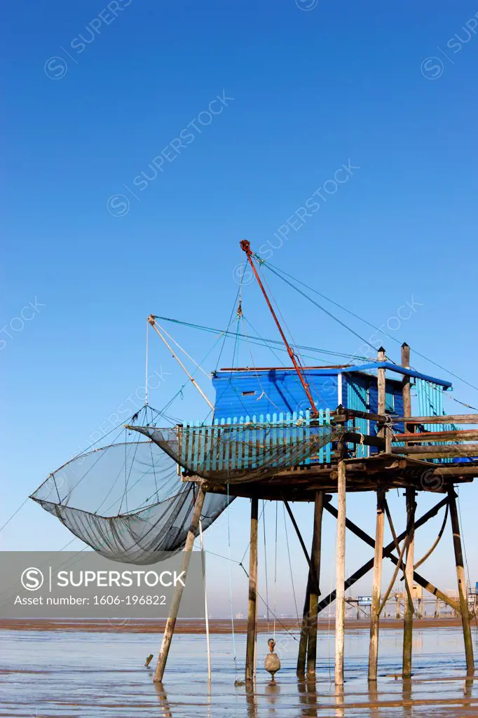 France. Charente Maritime. Near Chatelaillon Beach. Fisherman Hut At Low Tide.