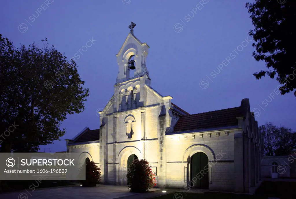 France. Charente Maritime. Chatelaillon Beach. The Sainte Madeleine Church At Night.
