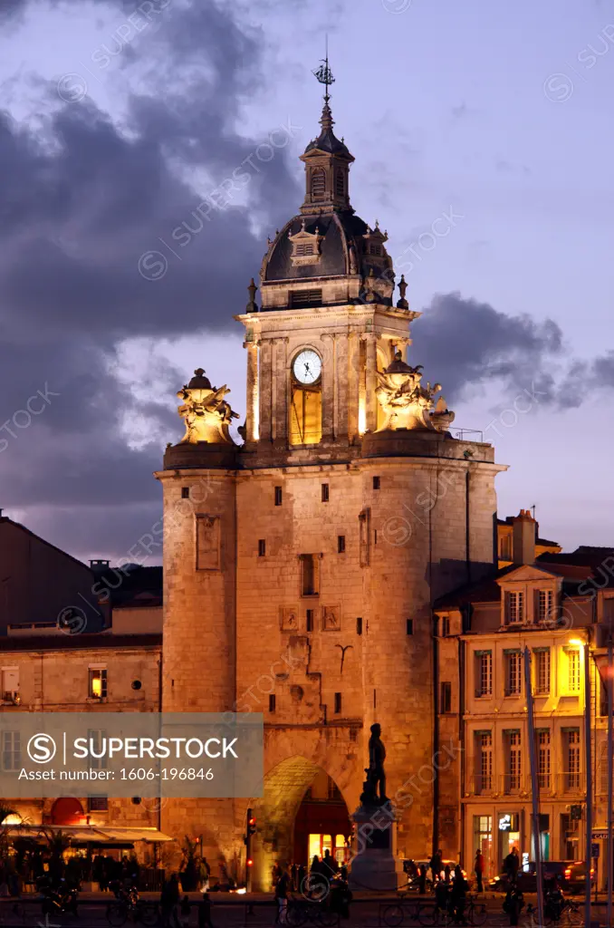 France. Charente Maritime. La Rochelle. The Old Port, The Door Of The Big Clock During The Twilight.