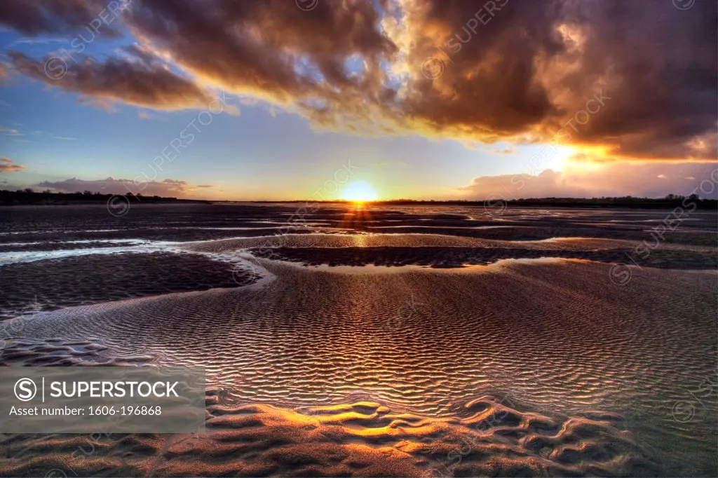 France. Normandy. Regneville Sur Mer. Sunset During The Low Tide.
