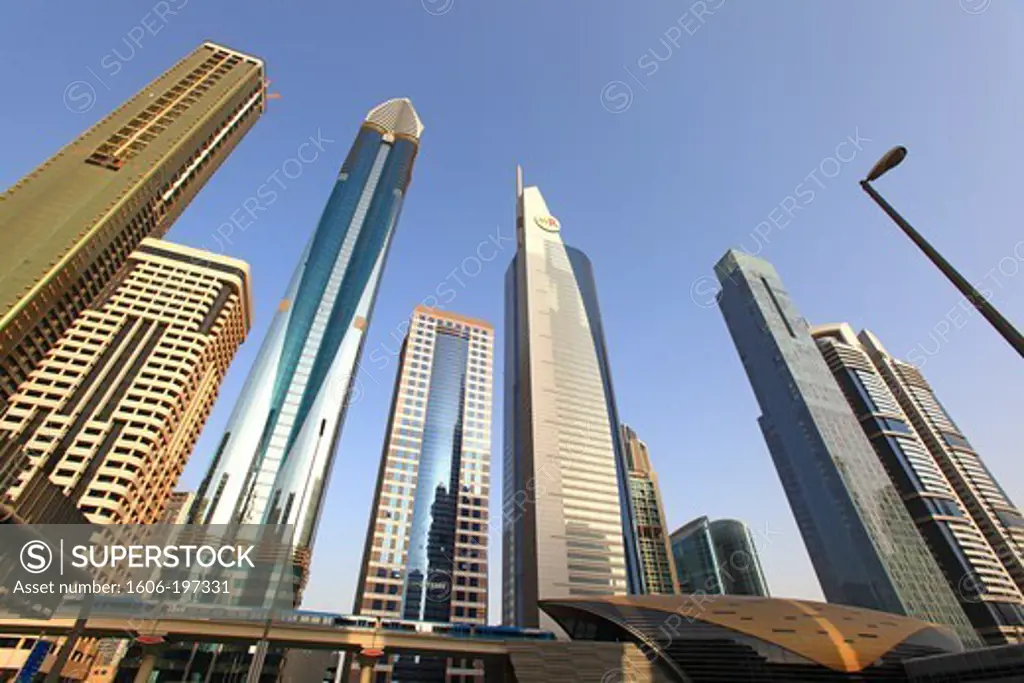 Uae, Dubai, Buildings On Sheikh Zayed Road,
