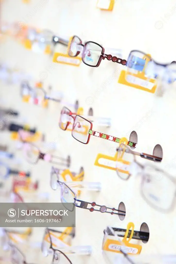 France, Optician, Shelves.