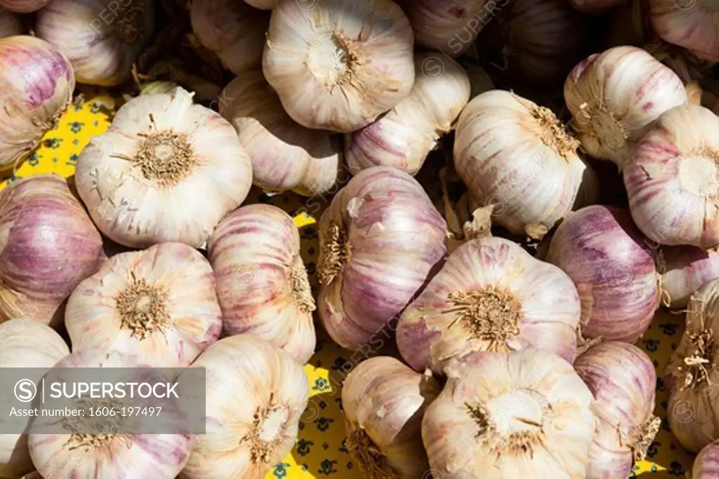 France, Provence, Market Booth Of Market Introducing Heads Of Garlic