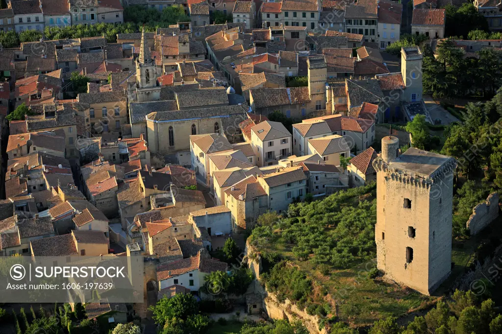 France, Bouches-Du-Rhone (13), Barbentane, The Old Village Is Dominated By The Tower Angelica (Aerial Photo)