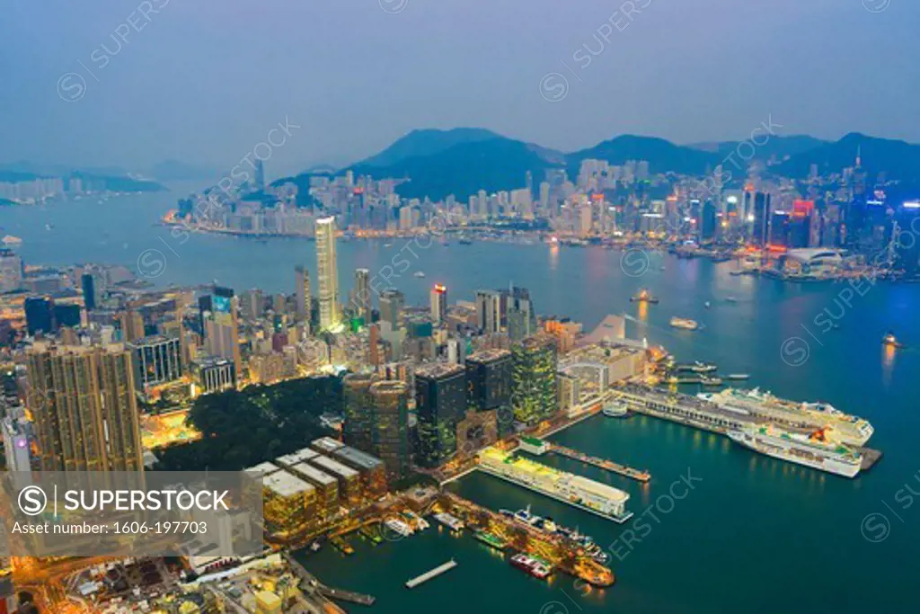 Hong Kong City, Kowloon And Central Hong Kong From Icc Bldg.