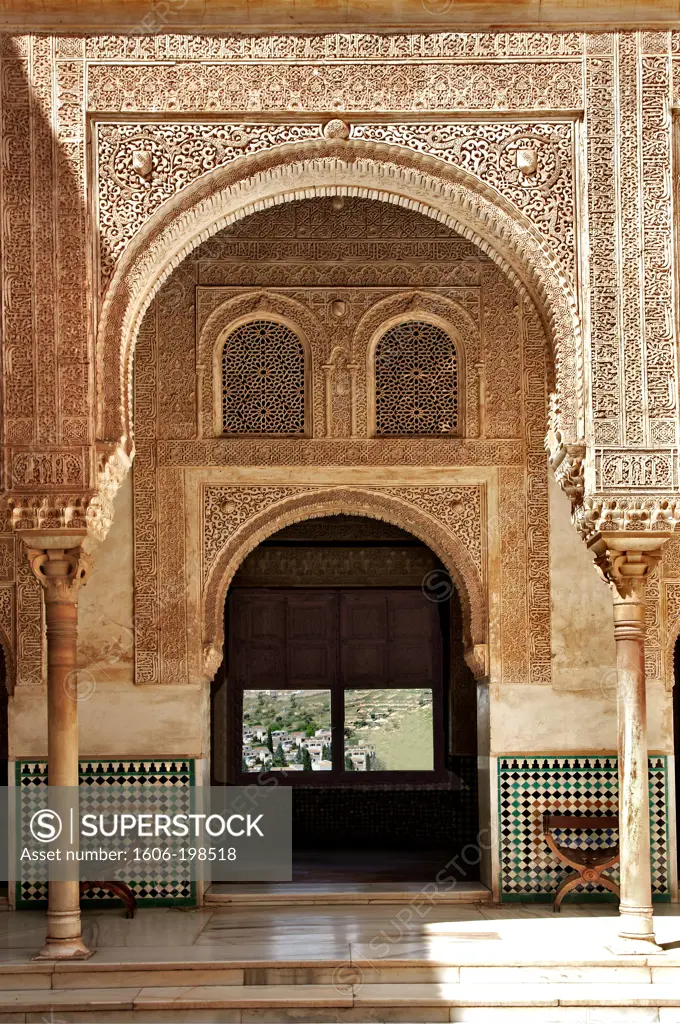 Spain, Andalusia, Granada City, Alhambra, Nasrides Palace, Columns And Decorations