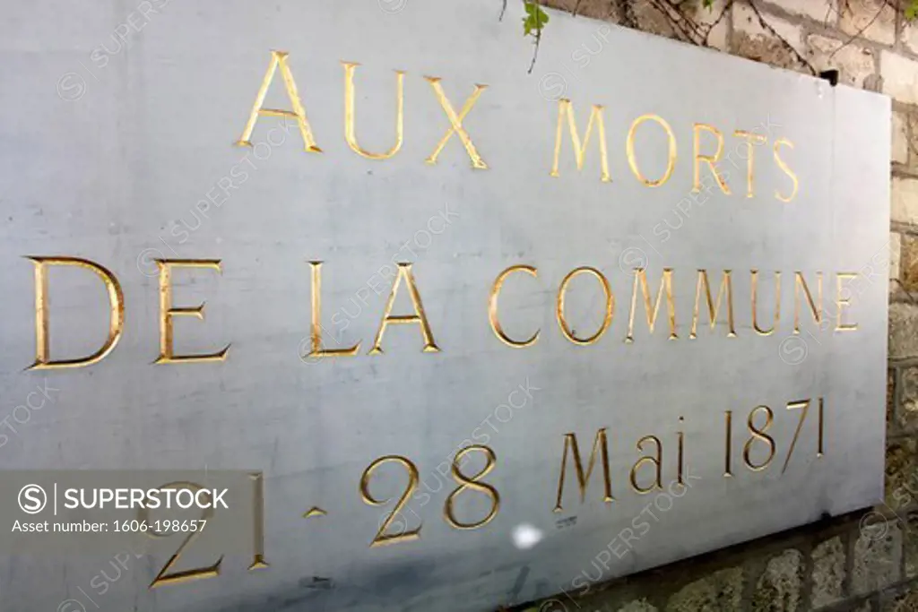 Mur Des Federes In The Pere Lachaise Cemetery (Commemorating The Victims Of The 1871 Paris Commune) Paris. France.