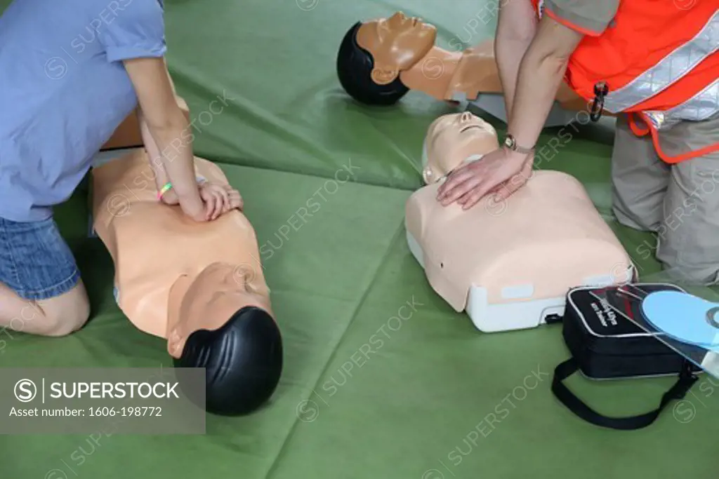 Workshop Organised By The Red Cross. Life-Saving First Aid On A Model. Paris. France.