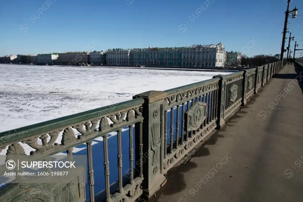 Frozen Neva River In Winter. Saint Petersburg. Russia.