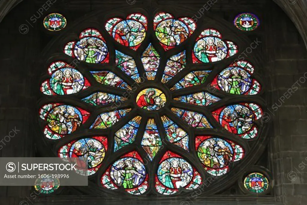 St Eustache Church. Stained Glass Window. Rose Window Paris. France.