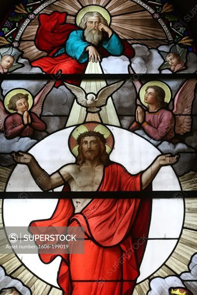 Holy Sacrament Church. Stained Glass Window. The Holy Trinity. Paris. France.