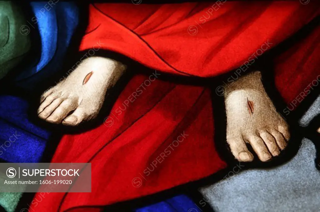 Holy Sacrament Church. Stained Glass Window. Christ'S Wounds Paris. France.