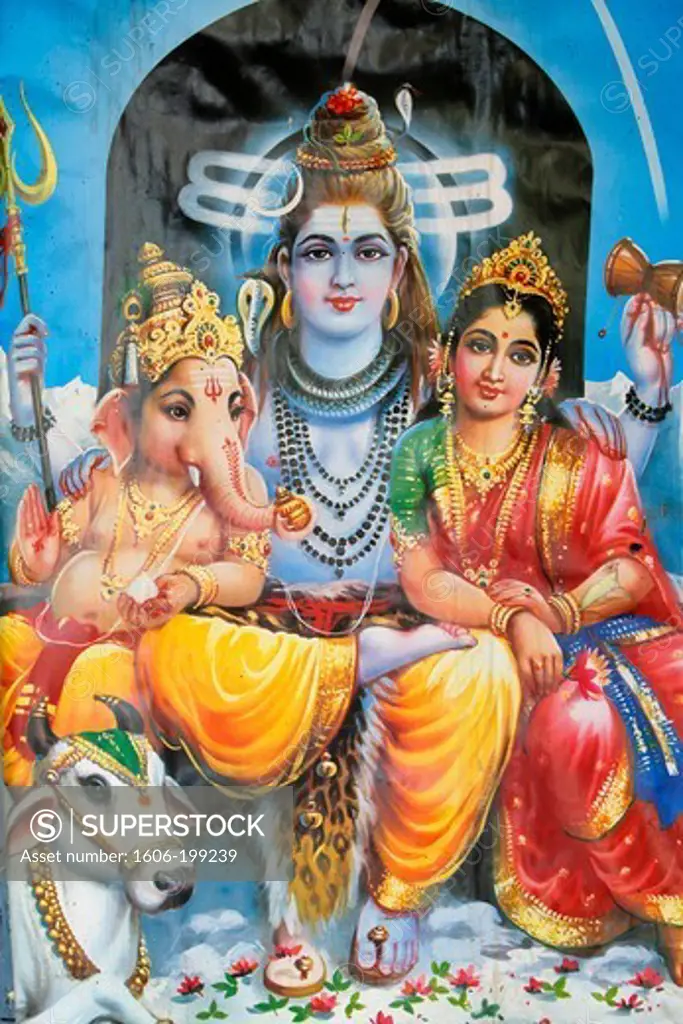 Hindu Gods Ganesh And His Parents Shiva And Parvati . Deoband. India.