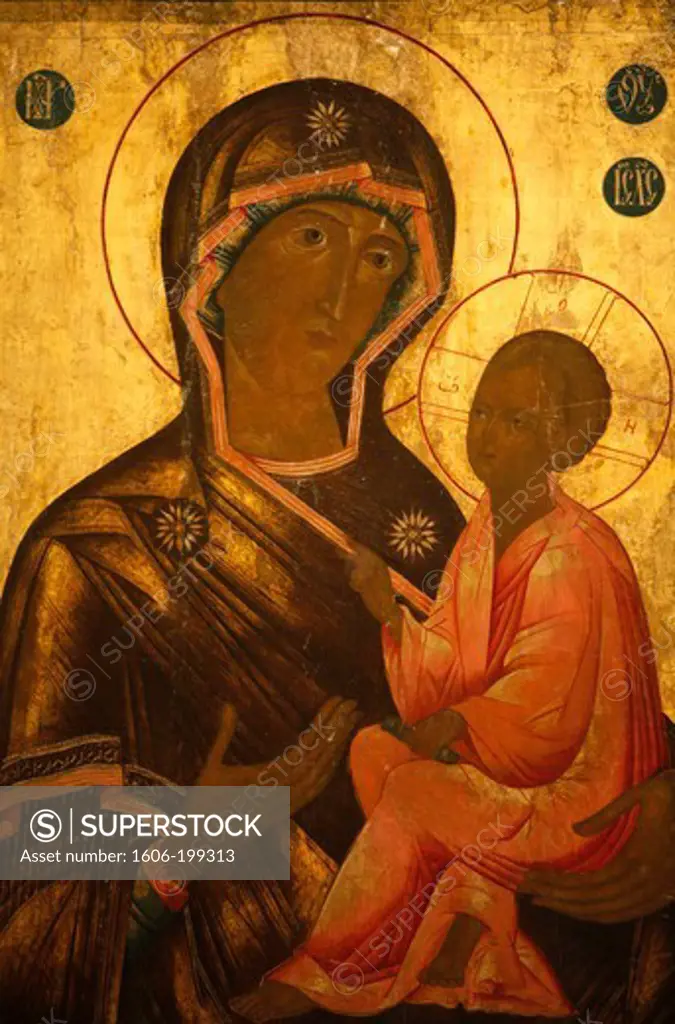 St. Issac'S Cathedral. Wonderworking Tikhvin Icon Of The Theotokos, Virgin Mary And Jesus. Saint Petersburg. Russia.