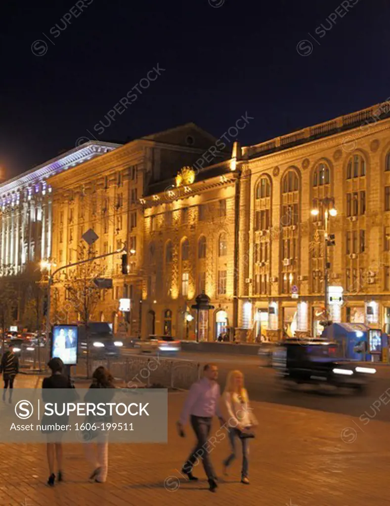 Ukraine, Kiev, Kyiv, Khreshchatyk Street, At Night,