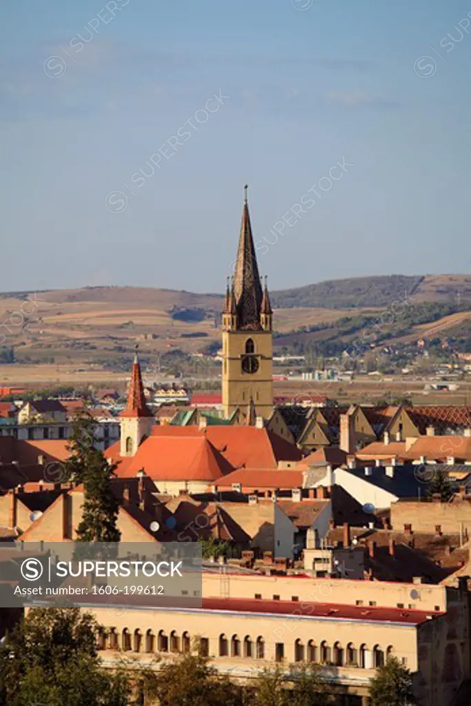 Romania, Sibiu, Skyline, Aerial View, Evangelical Church,
