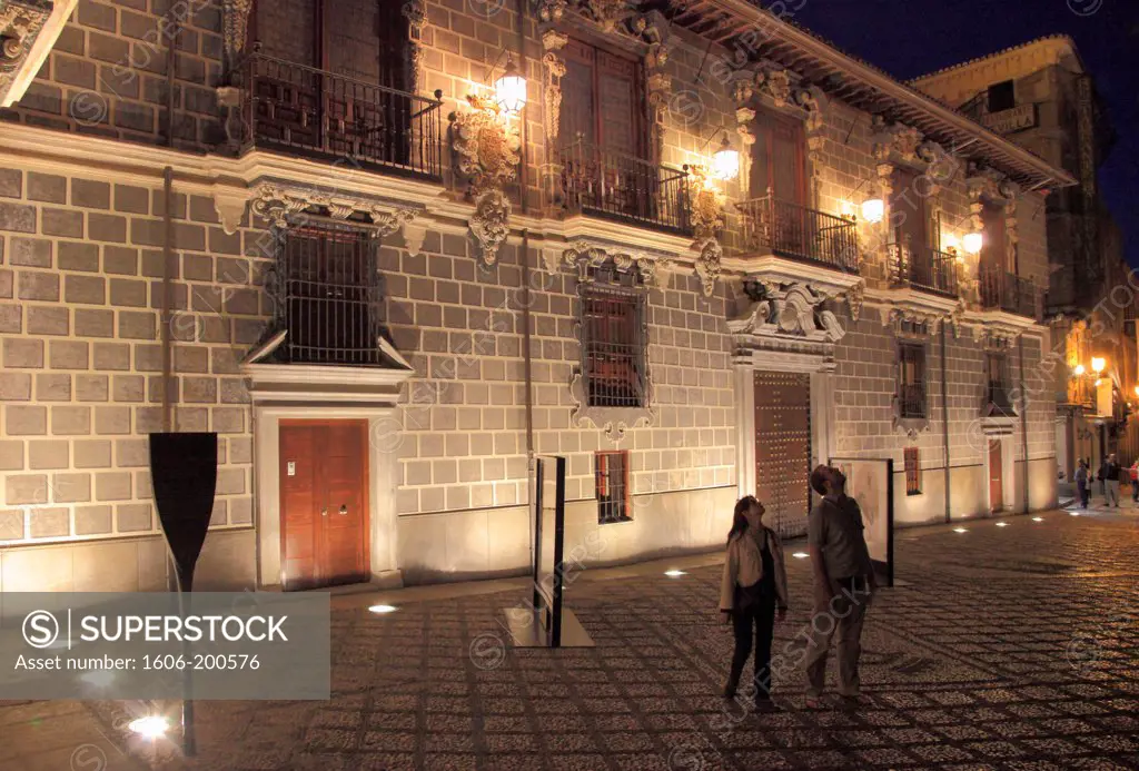 Spain, Andalusia, Granada,  Street Scene At Night, Historic Architecture,