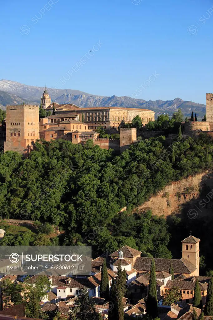 Spain, Andalusia, Granada, Alhambra, Albayzin, Sierra Nevada,
