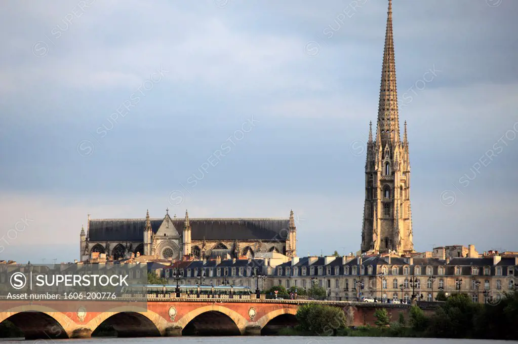 France, Aquitaine, Bordeaux, Pont De Pierre, Basilique St-Michel,