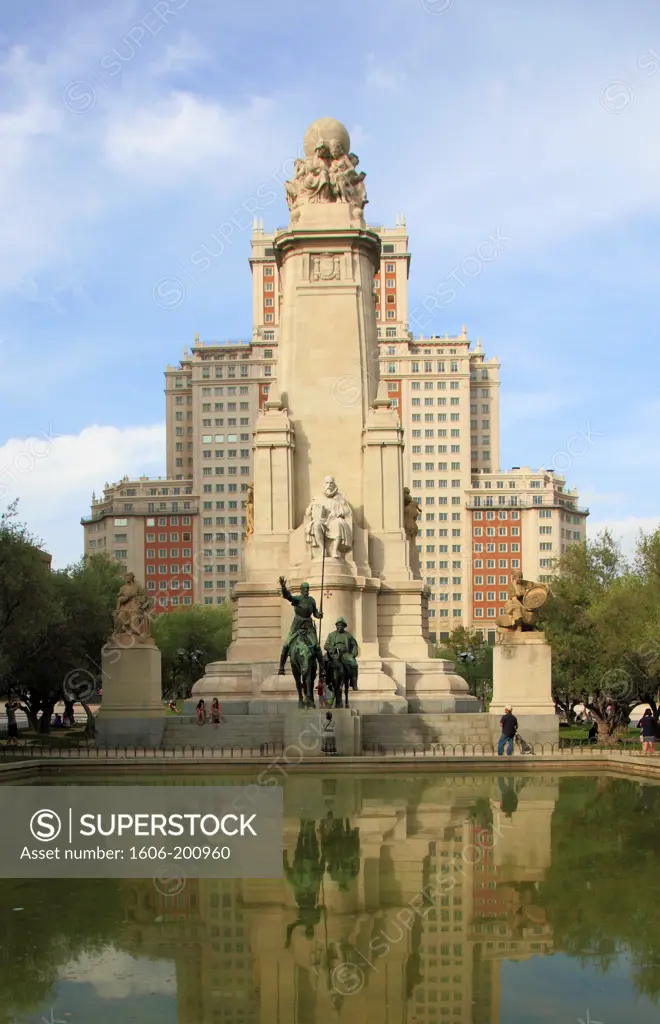 Spain, Madrid, Miguel De Cervantes Monument, Plaza De Espana,